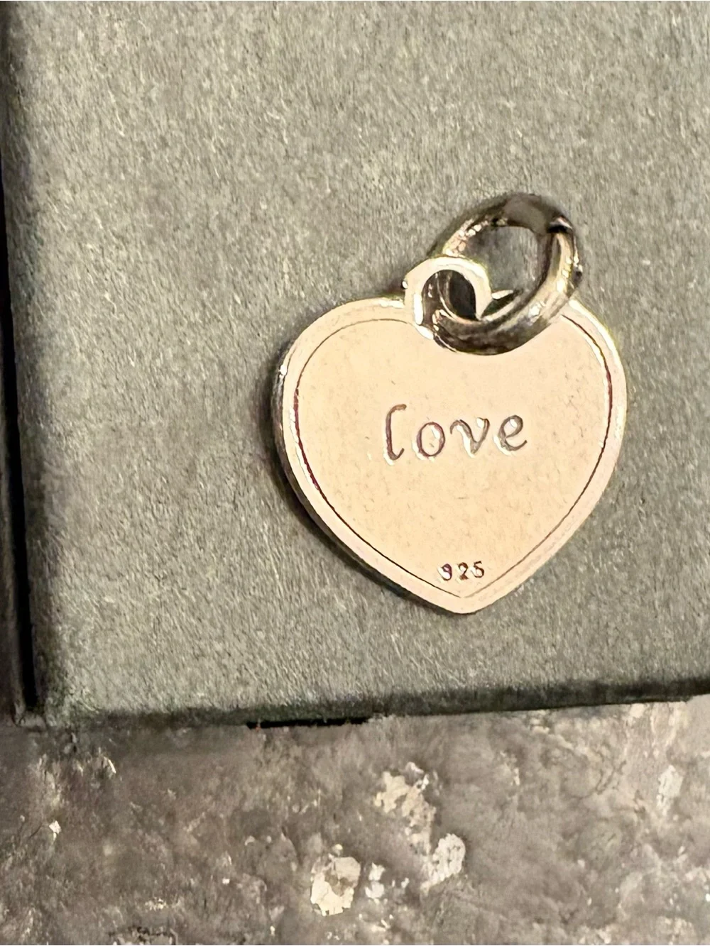 Stamped 925 Sterling Silver Heart Charm Pendant with Pink Baby Footprint